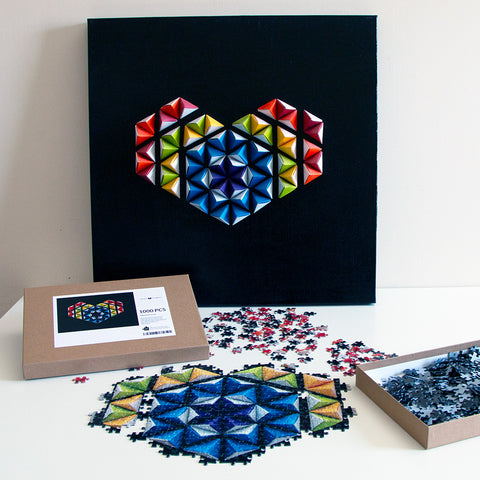 Eco jigsaw puzzle "Collective Heart" with original origami artwork by unamarz