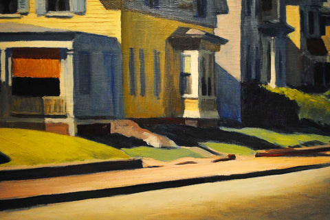 Detail. Note the blue shadows on the house and the yellows in the street where the sunlight beats down on the road.