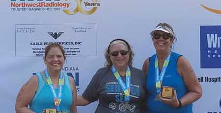 The 3 (surprised) top women for the 60-65 category. The Zionsville Tri, 2018.
