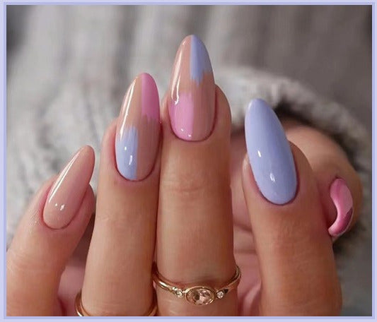 Citroen Dochter Omleiding Abstract coloured pink and baby blue almond shaped press-on nails –  Nails2impress