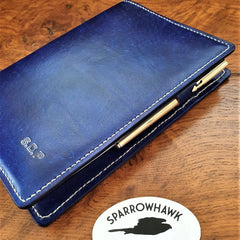 Sparrowhawk Leather handmade NZ Royal Blue Journal Diary Bookcover with penholder