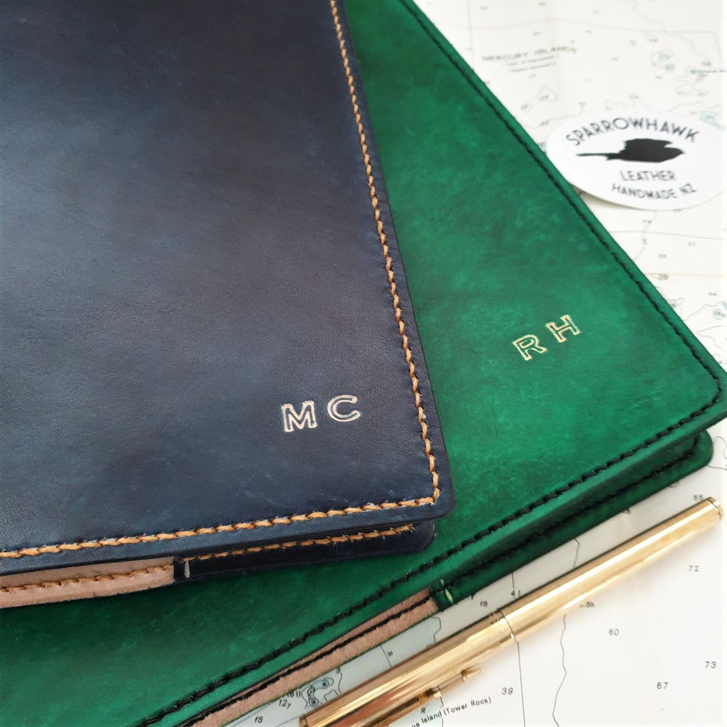 Leather Executive Diary / A4 Book Cover initials – Sparrowhawk Leather NZ