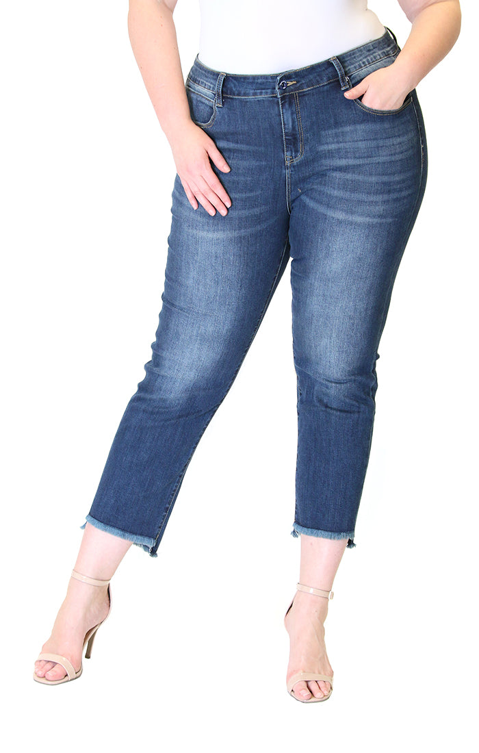 Women's Medium-Wash Frayed Hem Plus Size Skinny Jeans – Grace in LA