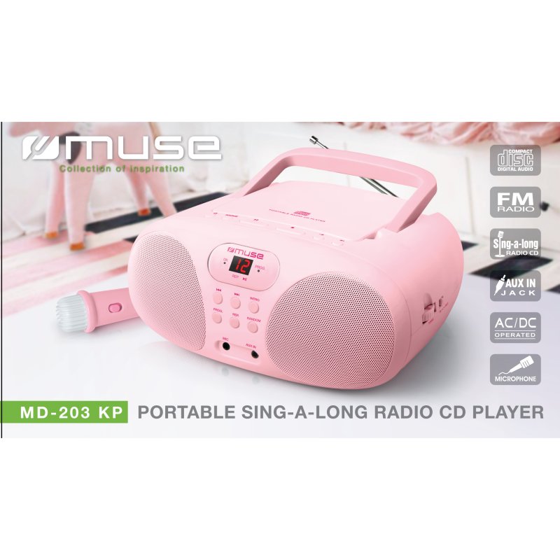 MUSE MD-203 KB Transportabel Karaoke & CD Afspiller til Børn m. - Lyserød | | TABLETCOVERS.DK