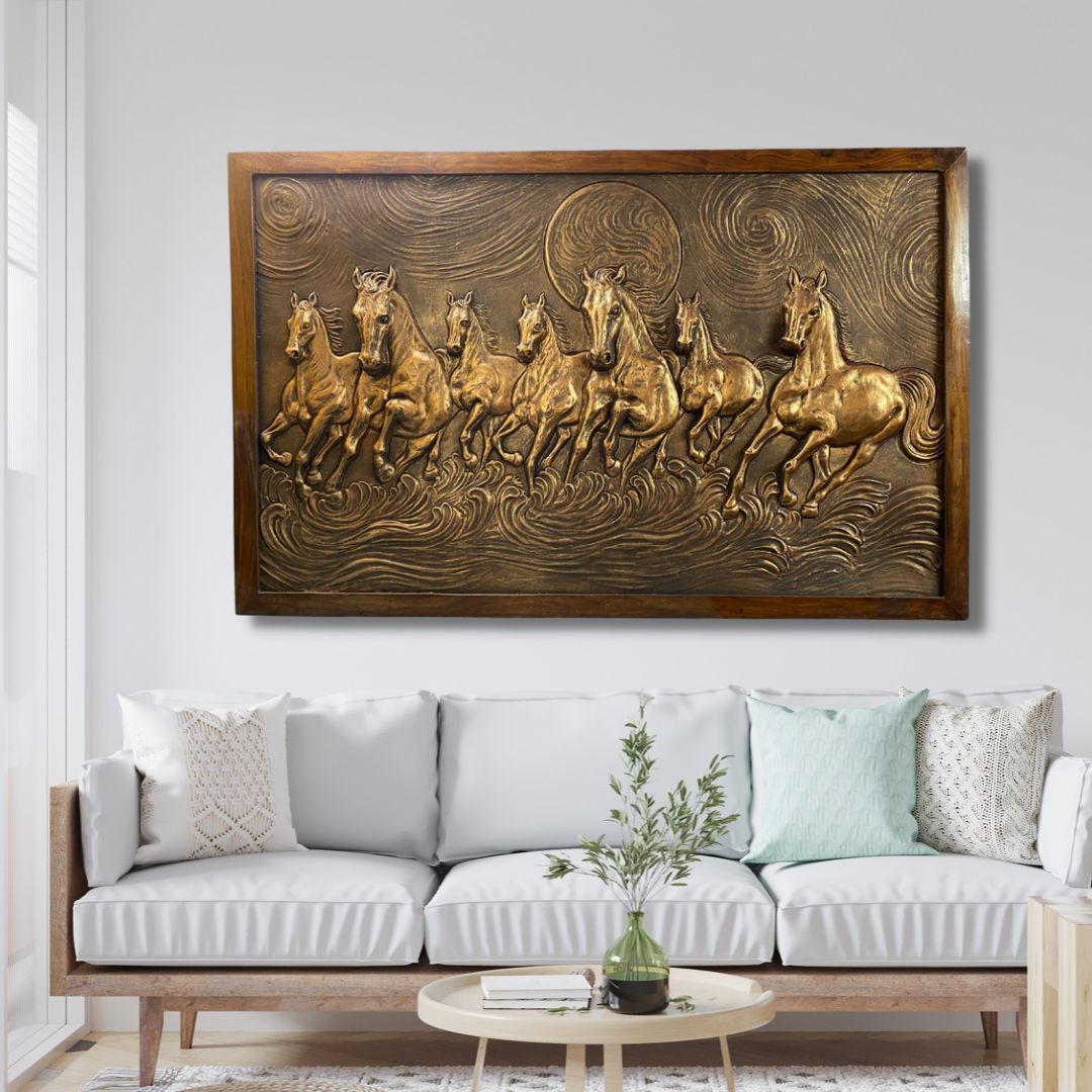 7 Horse 3D Relief Mural Wall Art | Ready to hang