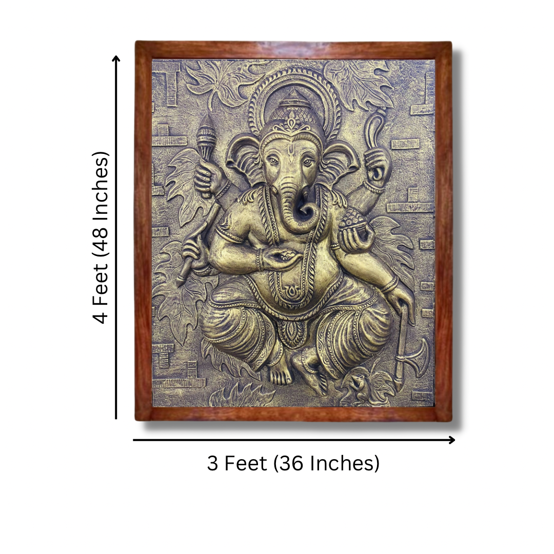 4 Feet Lord Ganesha 3D Relief Mural Wall Art