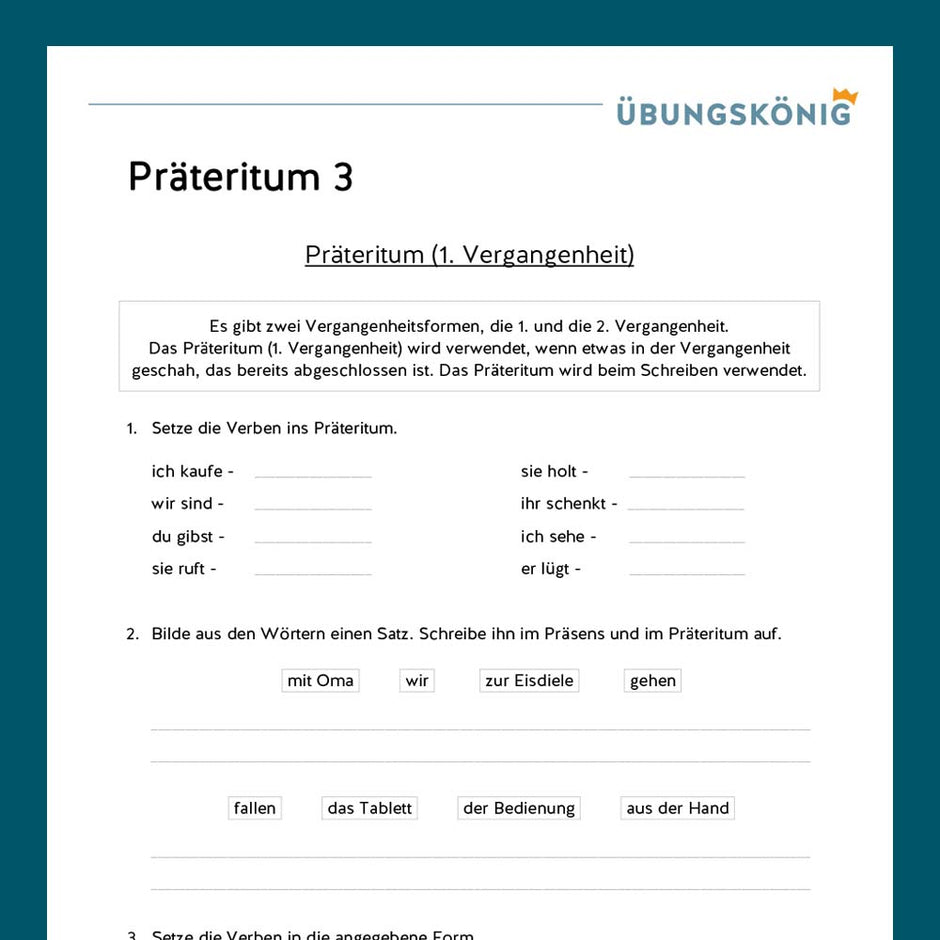 Königspaket: Zeitformen der Verben - Präteritum (Deutsch