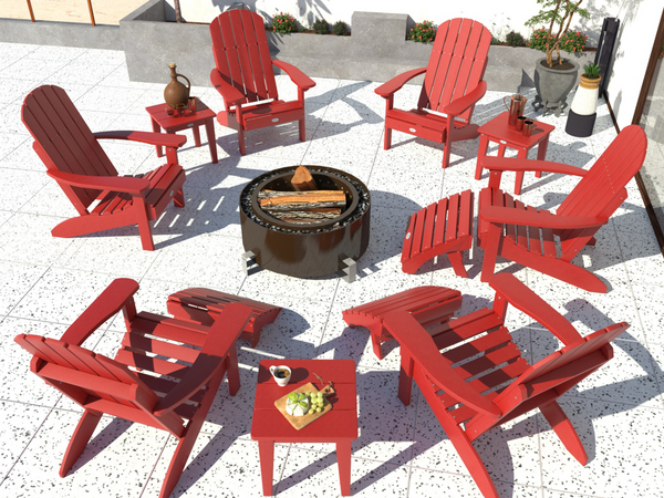 Cape Adirondack Fire Pit Set in Boathouse Red