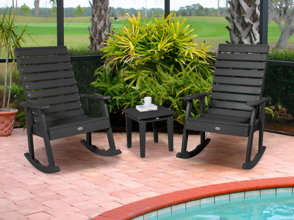 2 Riverside Rocking Chairs and 1 Small Side Table in Black Sand