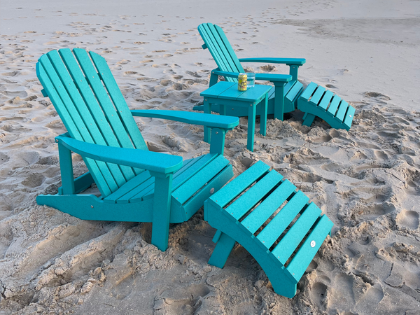 Set of 2 Cape Folding and Reclining Adirondack Chairs and Ottomans in Seaglass Blue