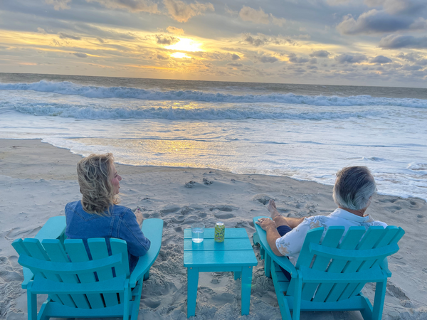 Set of 2 Cape Folding and Reclining Adirondack Chairs and 1 Small Side Table in Seaglass Blue