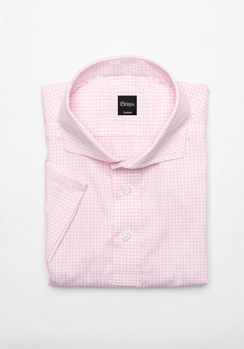 Image of Pink Mini Gingham Performance Stretch Half Sleeves Shirt - Wrinkle Free