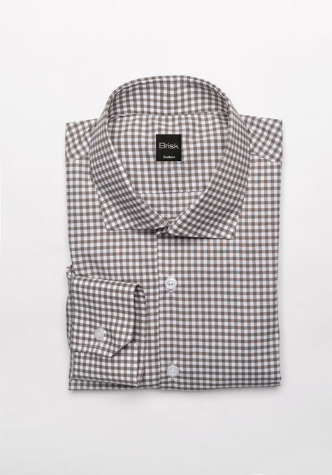 Image of Olive Green Performance Stretch Gingham Shirt - Wrinkle Free