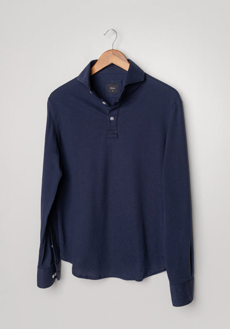 Image of Midnight Blue Feather Soft Piqué Full Sleeve Polo Shirt