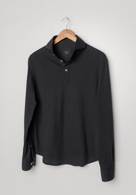 Image of Black Feather Soft Piqué Full Sleeve Polo Shirt