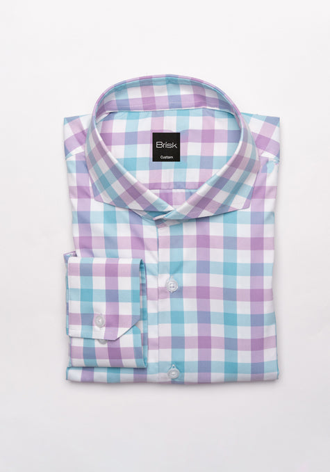 Image of Pastel Purple Green Ultra Performance Stretch Block Gingham Shirt - Wrinkle Resistant
