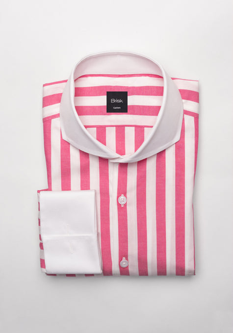 Image of Crisp Fuchsia Bold Stripes Shirt - White Extreme Collar