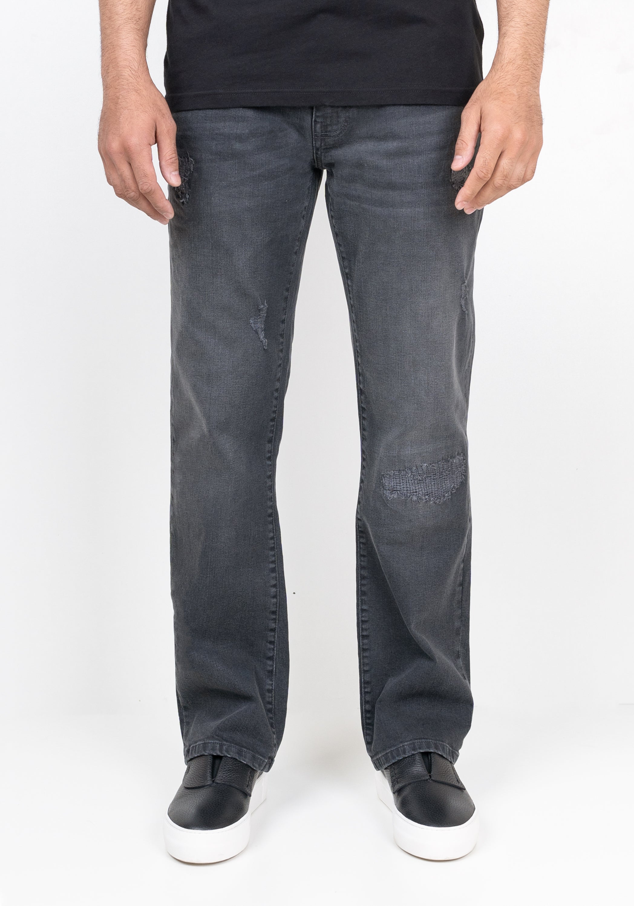 Image of Charcoal Grey Rip & Repair Straight Fit Jeans - Clay