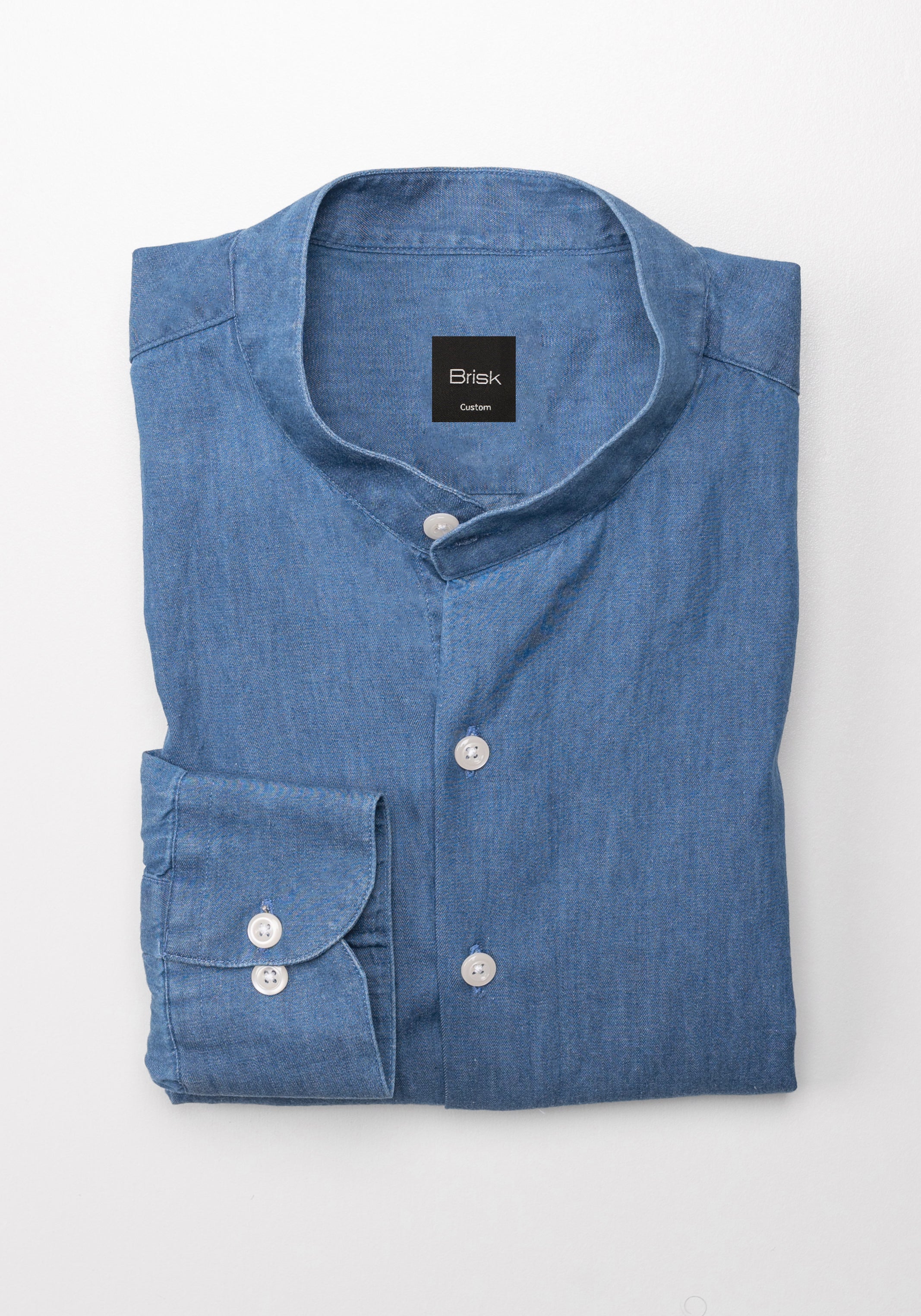 Image of Denim Medium Wash Shirt - Band Collar