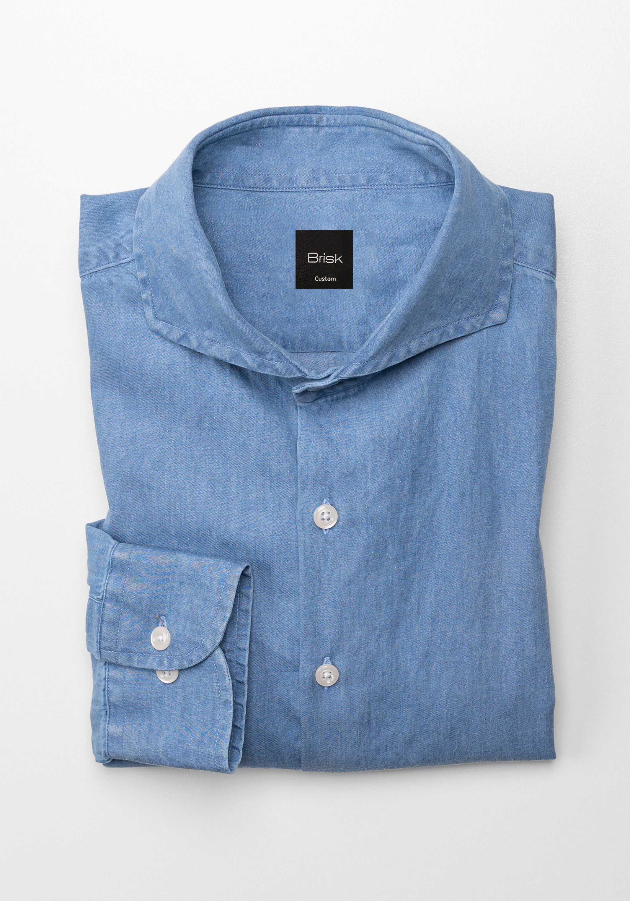 Image of Denim Light Wash Shirt - Cut Away Extreme Collar