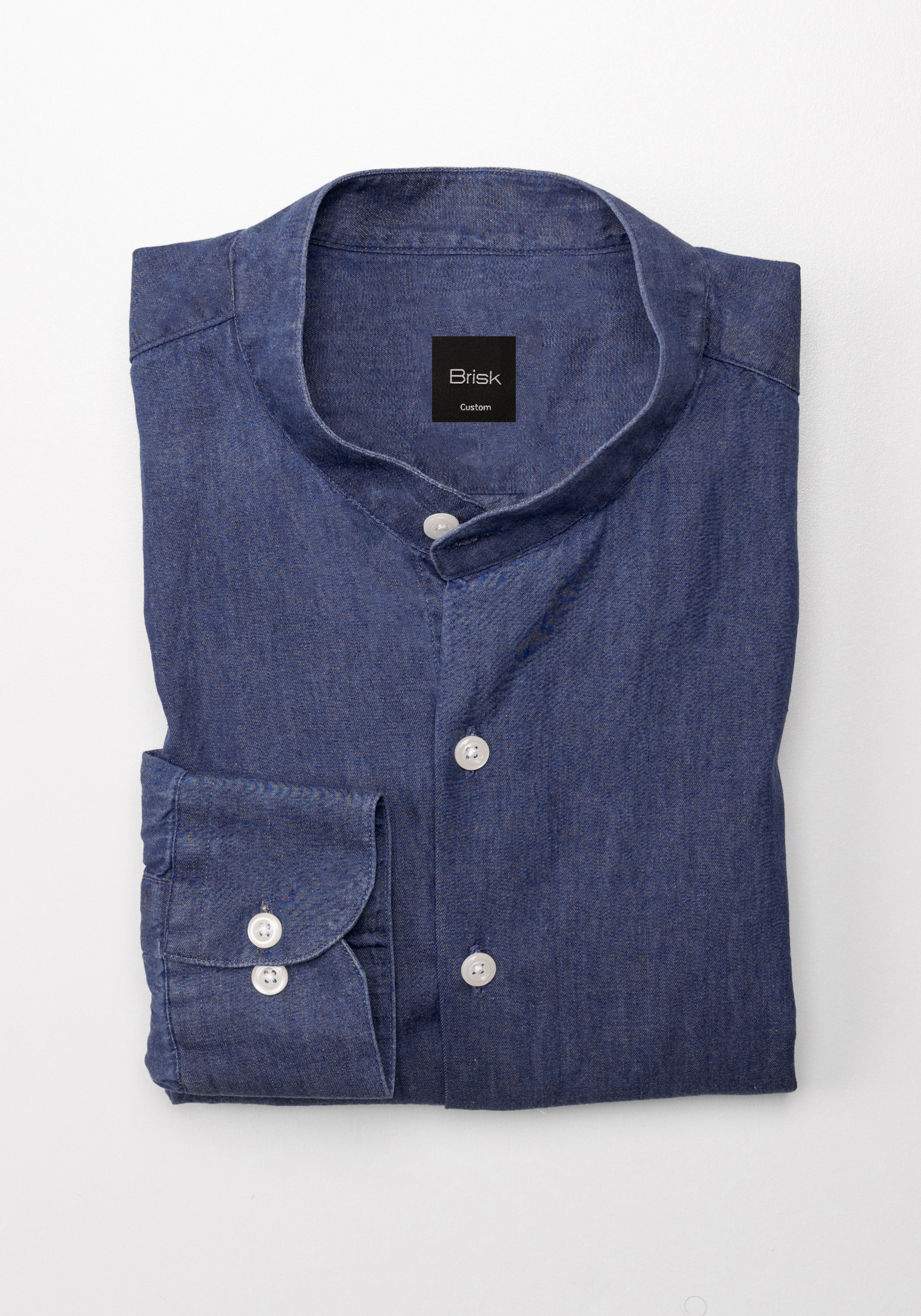 Image of Denim Rinse Wash Shirt - Band Collar