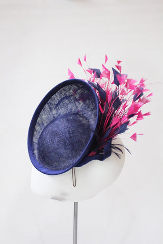 navy and pink feather fascinator ascot