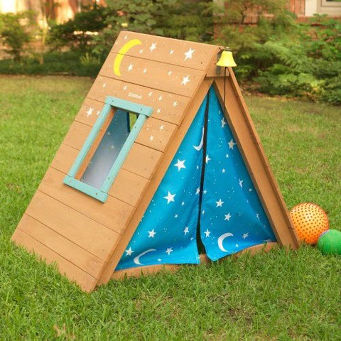 KidKraft A-Frame Hideaway & Climber with curtains closed 