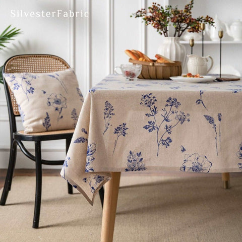 Blue Vintage Floral Tablecloth丨Free Shipping - Silvester Fabric