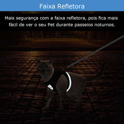 Coleira Peitoral Para Gatos Passeio Com Guia Luxo Conforto