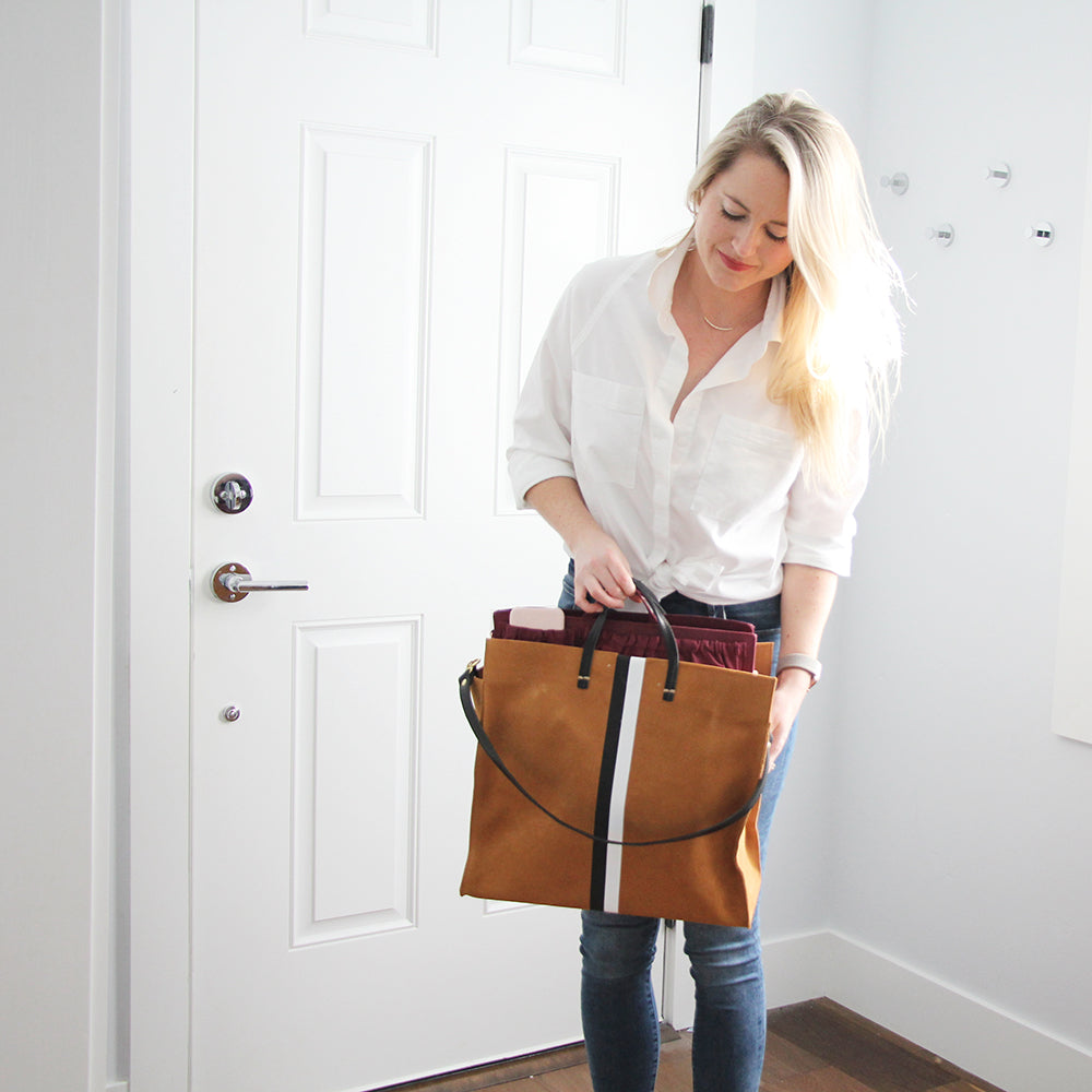 Clare V. Camel Suede Stripe Tote Bag