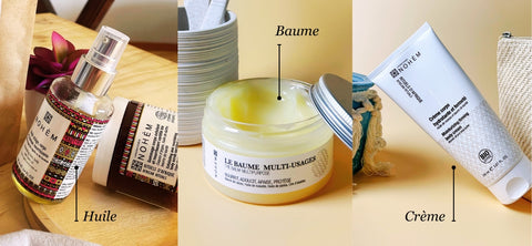 oil balm and cream moisturizing textures