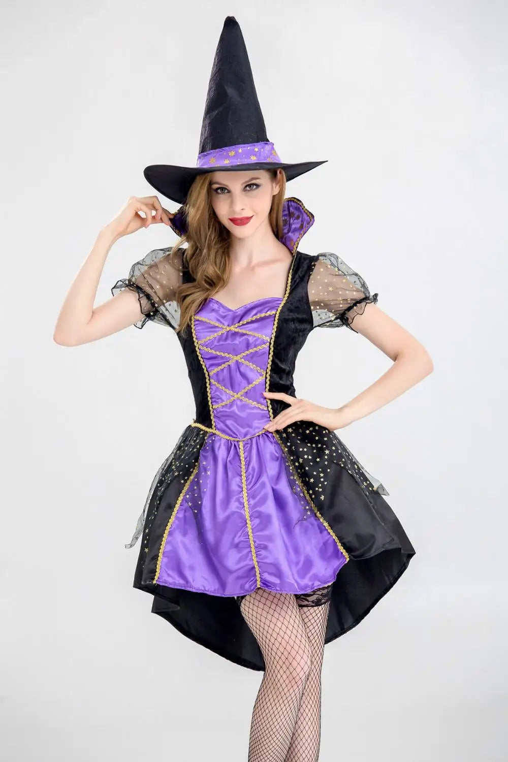 Adult Sexy Purple Witch Costume with Hat for Halloween