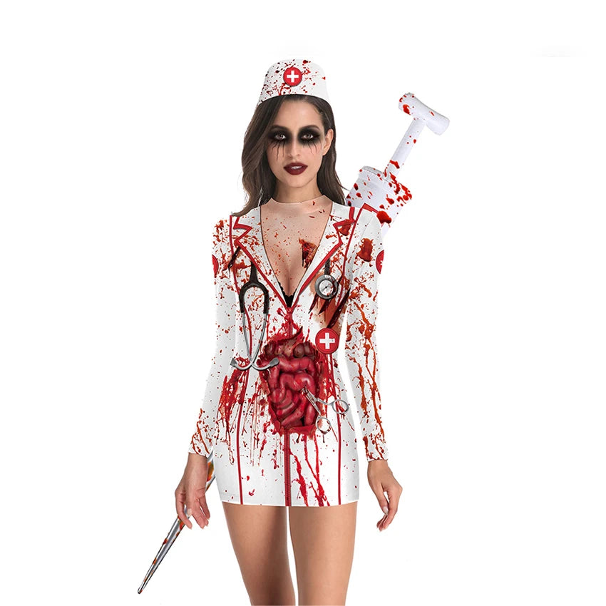 Bloody Skeleton Nurse Costume for Women - Halloween Horror - Image 4