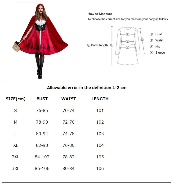 Elegant Little Red Riding Hood Adult Costume for Halloween