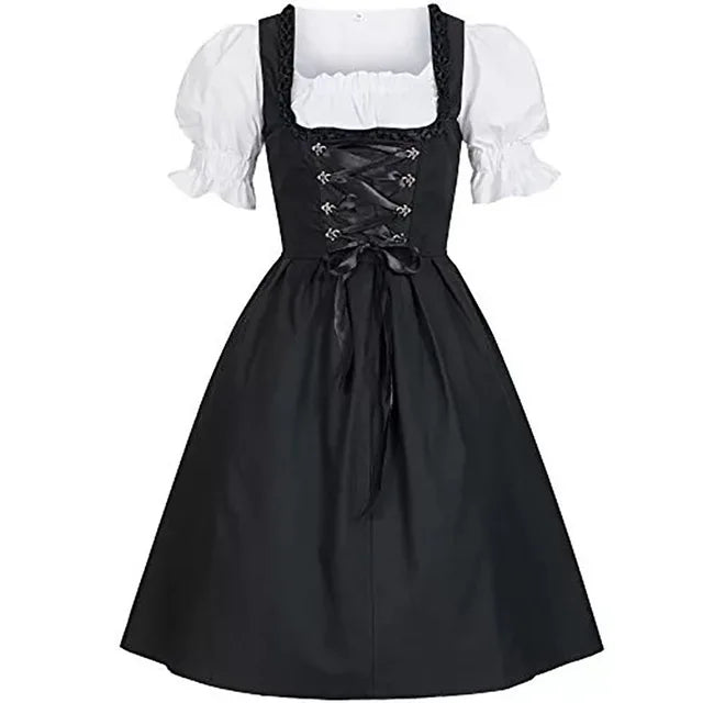 Elegant Black Dirndl Dress with Puff Sleeves for Oktoberfest
