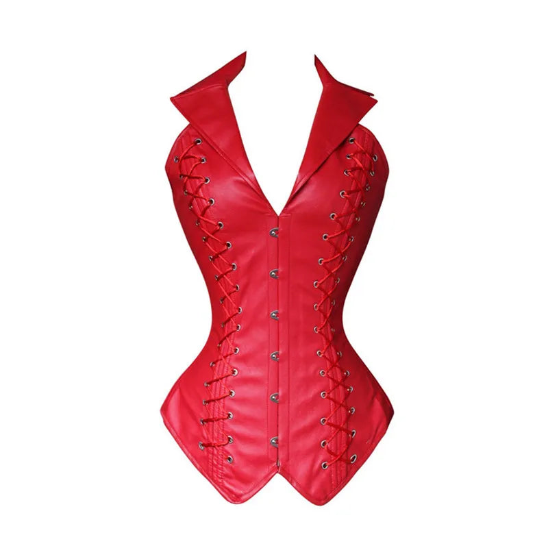 Gothic Steampunk Lace-Up Faux Leather Corset Vest - Image 5