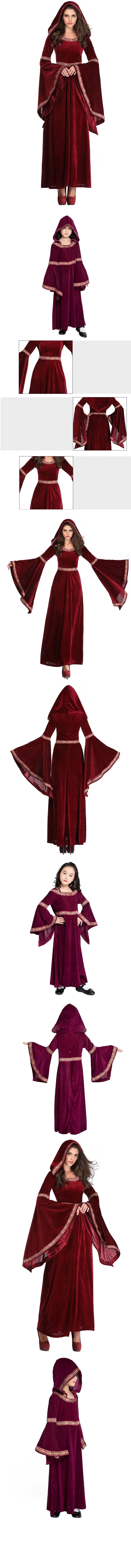 Gothic Red Flare Sleeve Medieval Witch Dress for Halloween - Image 18