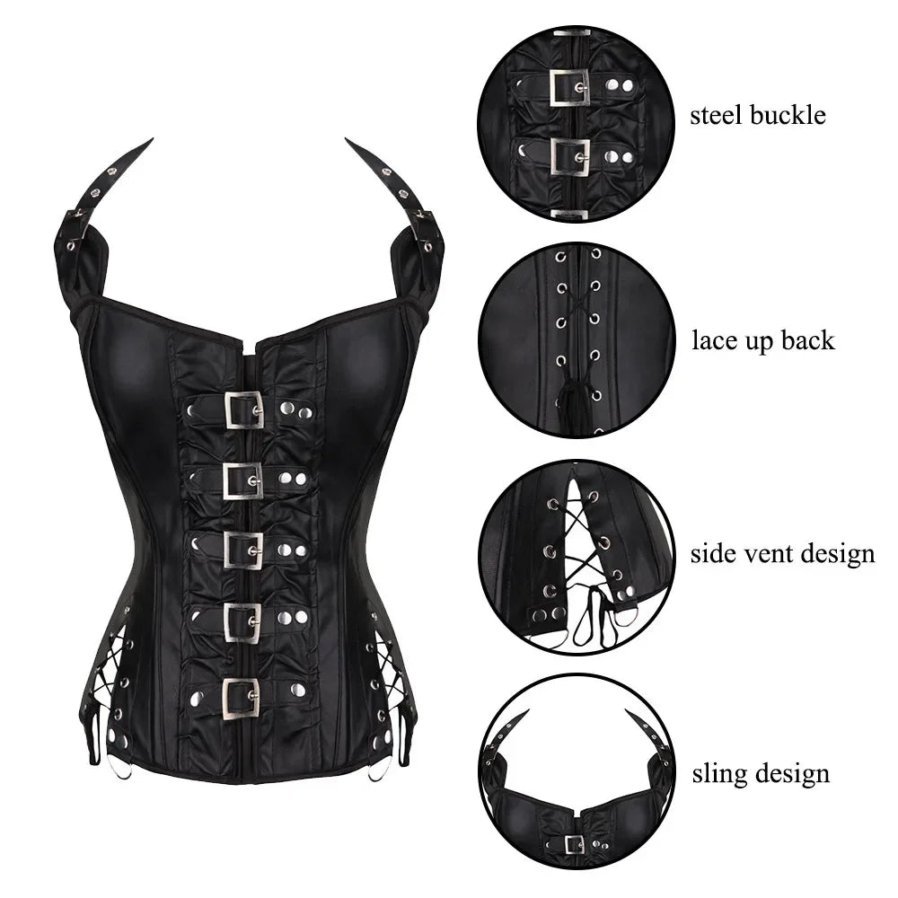 Steampunk Faux Leather Underbust Corset with Lace-Up Design - Image 13