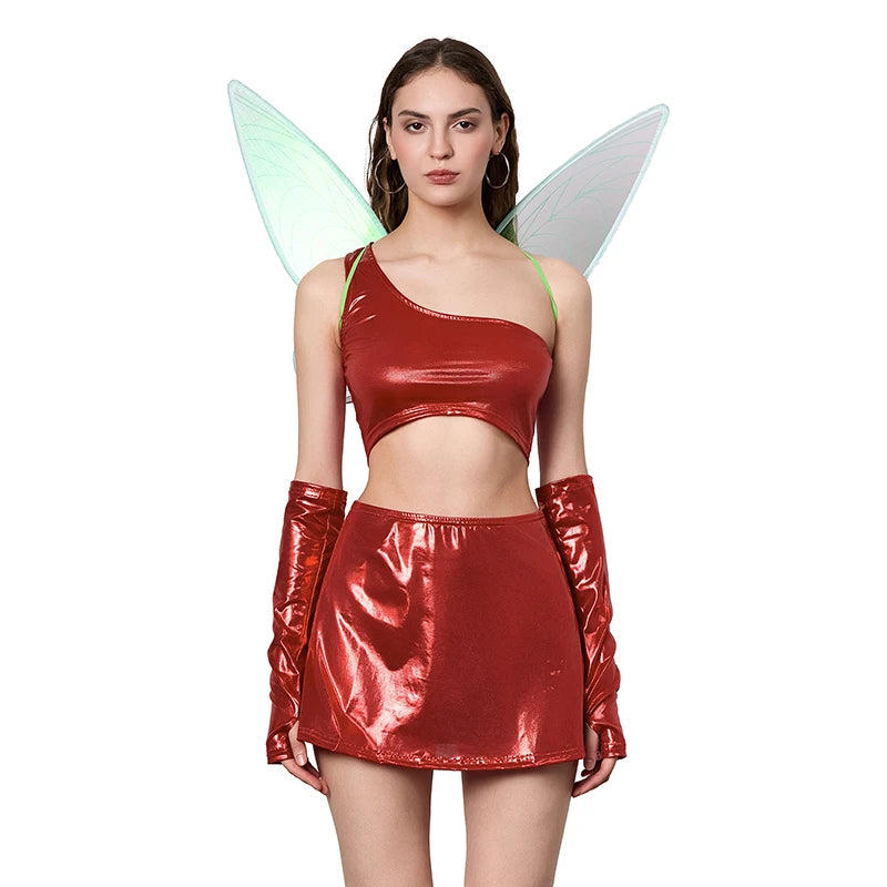 Women's One Shoulder Halloween Costume Set with Wings
