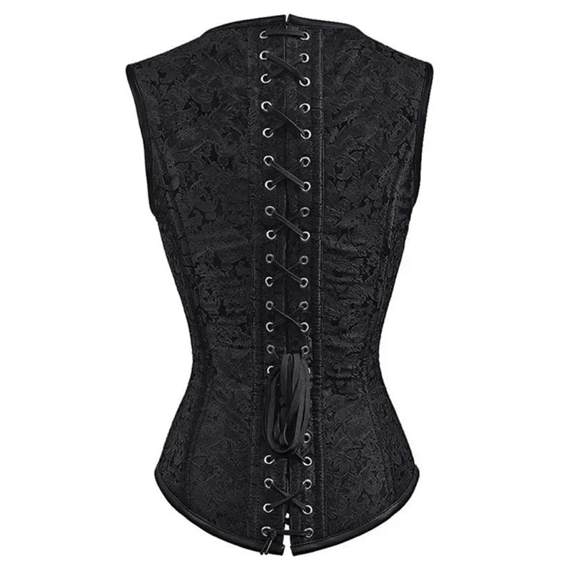 Gothic Steampunk Overbust Corset with Steel Bones and Buttons - Image 4