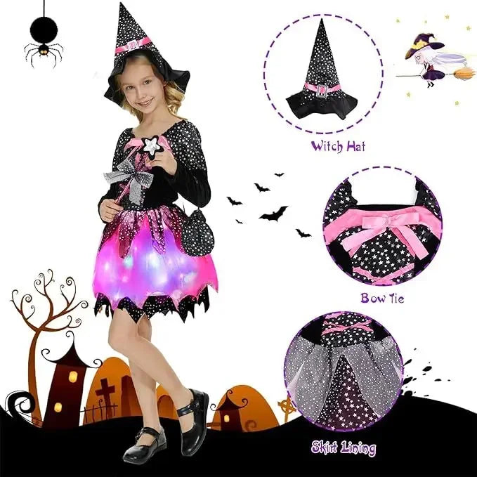 Baby Girls LED Witch Costume for Halloween Party Fun - Image 10