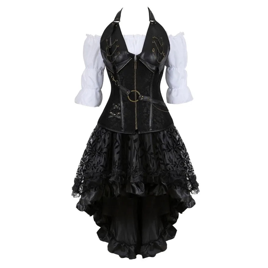 Asymmetrical Lace Steampunk Corset Dress Set for Women - Image 3