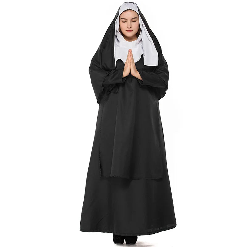 Traditional Black Nun Costume for Adult Halloween Cosplay
