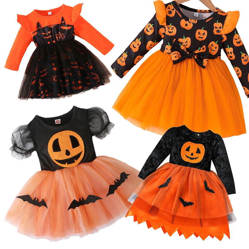 Cute Pumpkin Bat Dress for Girls - Halloween Costume