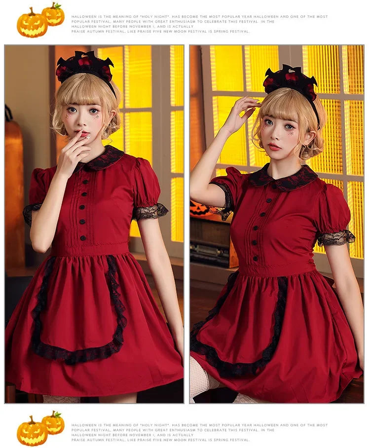 Red & Black Lace Evil Castle Maid Cosplay Dress - Image 12