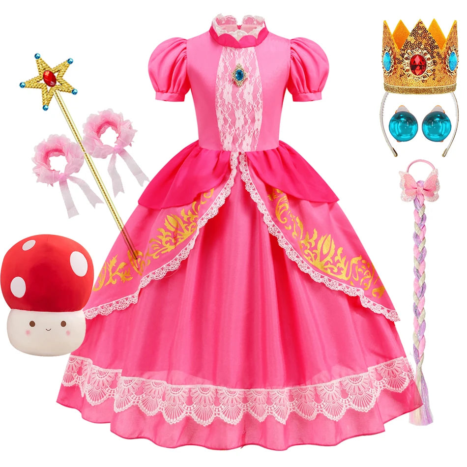Girls Peach Princess Halloween Costume Dress for Kids