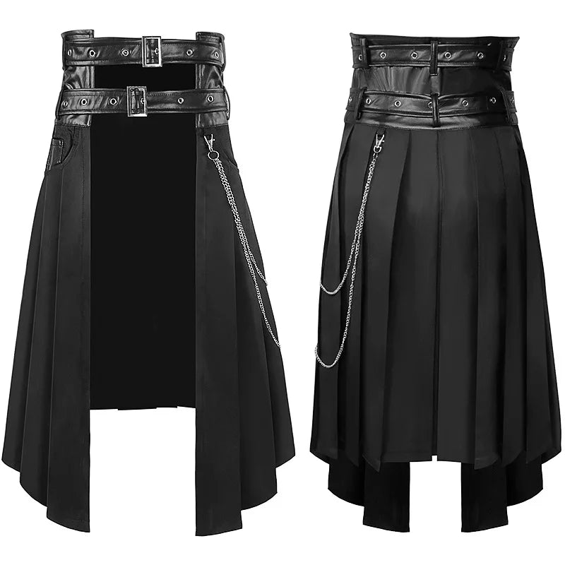 Men's Gothic Steampunk Pleated Kilt with Leather Belt