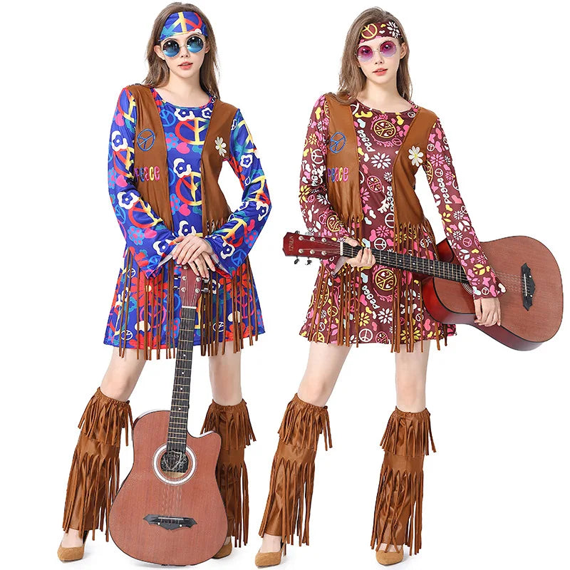 Retro 1960s Hippie Costume for Women - Peace & Love Theme