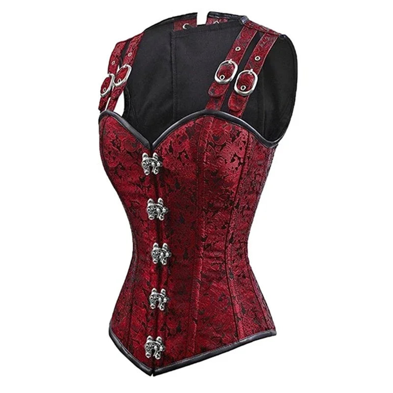 Gothic Steampunk Overbust Corset with Steel Bones and Buttons - Image 12