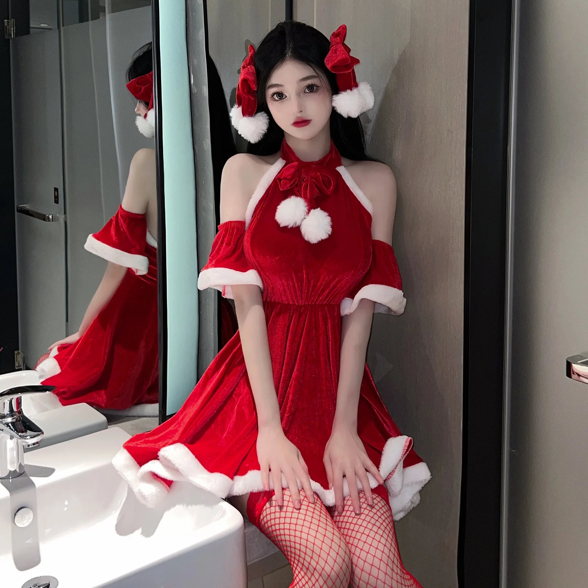 Festive Women's Santa Claus Cosplay Dress - Winter Mini Outfit